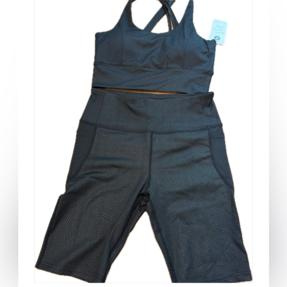 Otis Activewear Yoga Sports Wicking Black / Bike Short Set Women's Large NWT